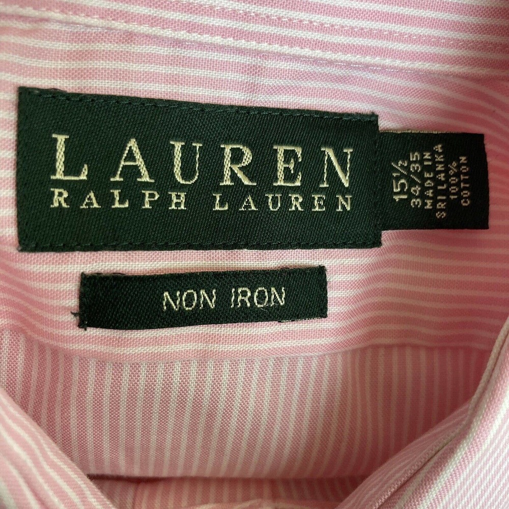 Lauren Ralph Lauren Button Up Shirt Mens Size 15 1/2 34/35 Pink Non Iron LS - Picture 8 of 9